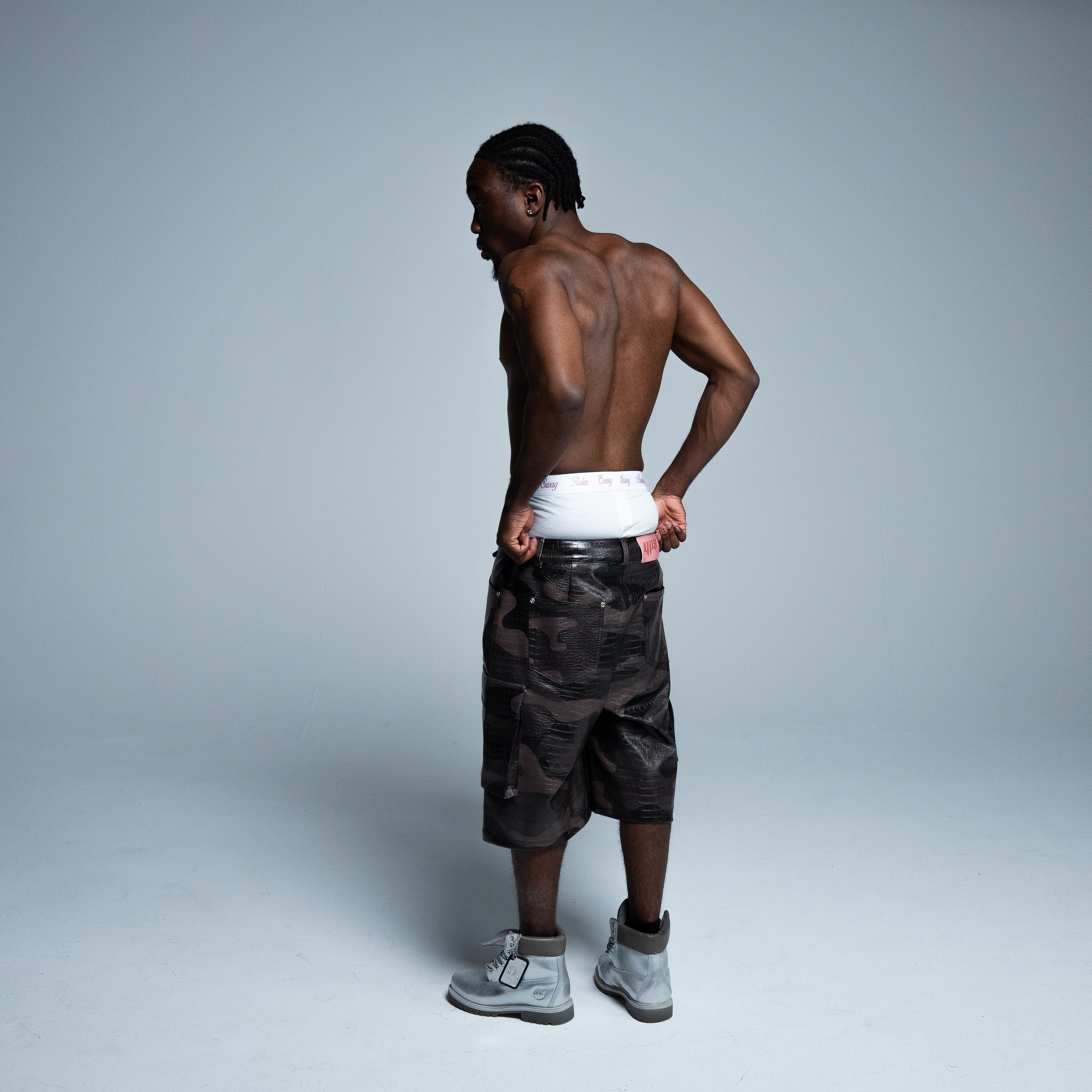 SNAKE-LEATHER CAMO SHORTS