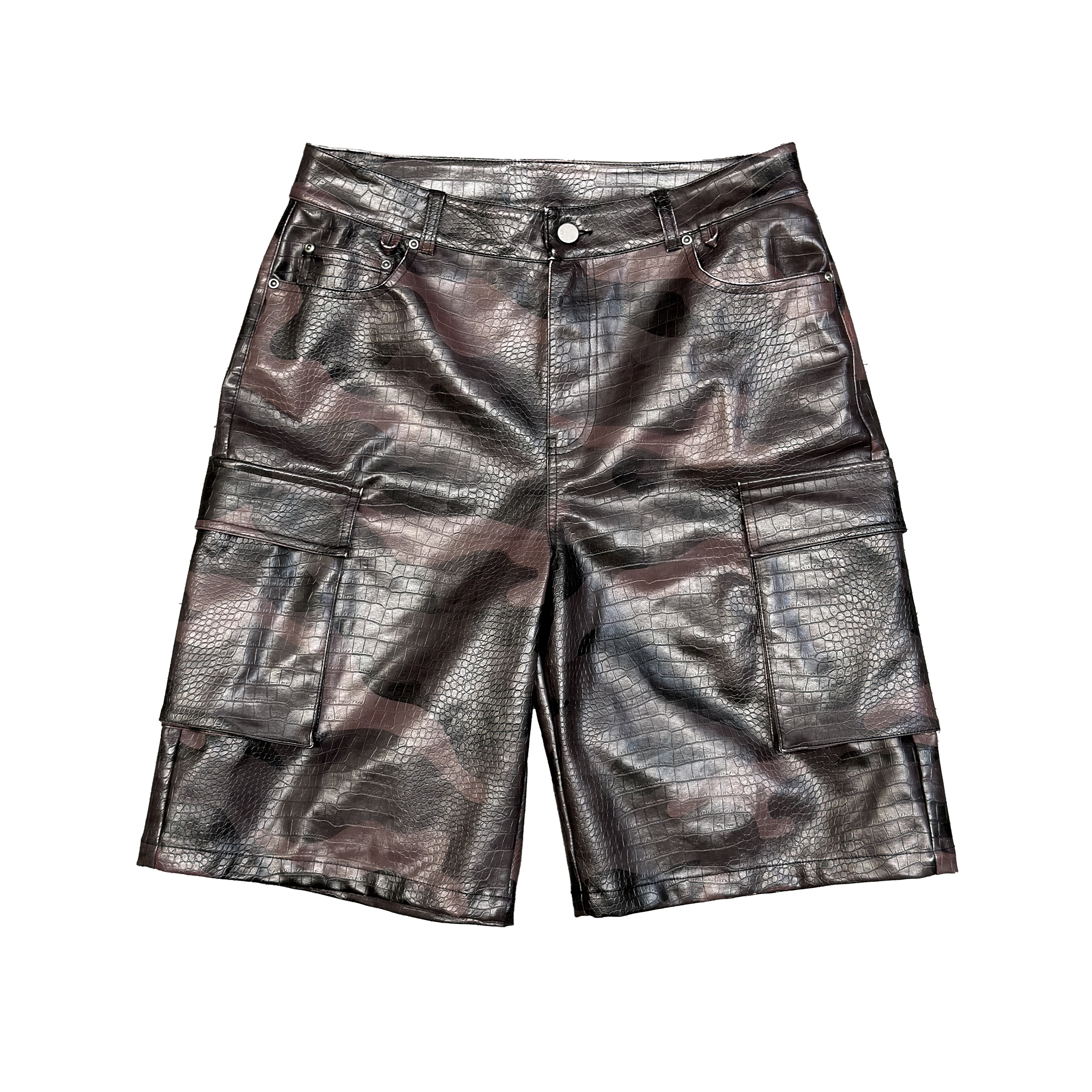 SNAKE-LEATHER CAMO SHORTS